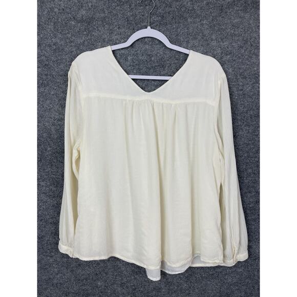 Chico's Blouse Women's Size 3 16/18 Cream Color Embroidered Beading Boho Lagon - Picture 6 of 10